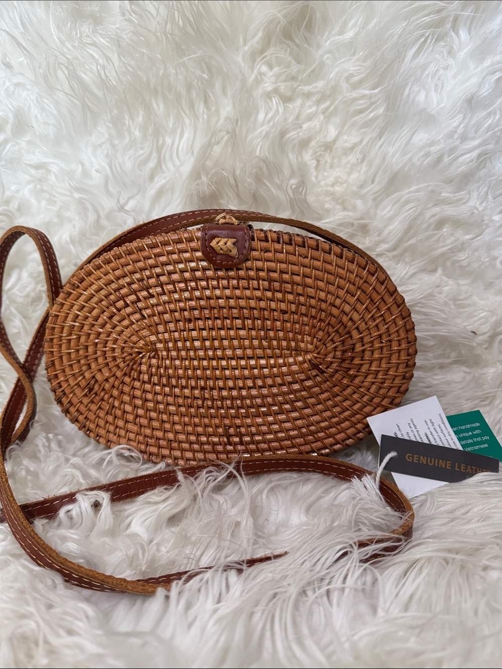 Woven Oval Crossbody Bag in Brown